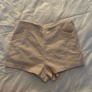 Free People Cream Honeycomb Patterned Shorts